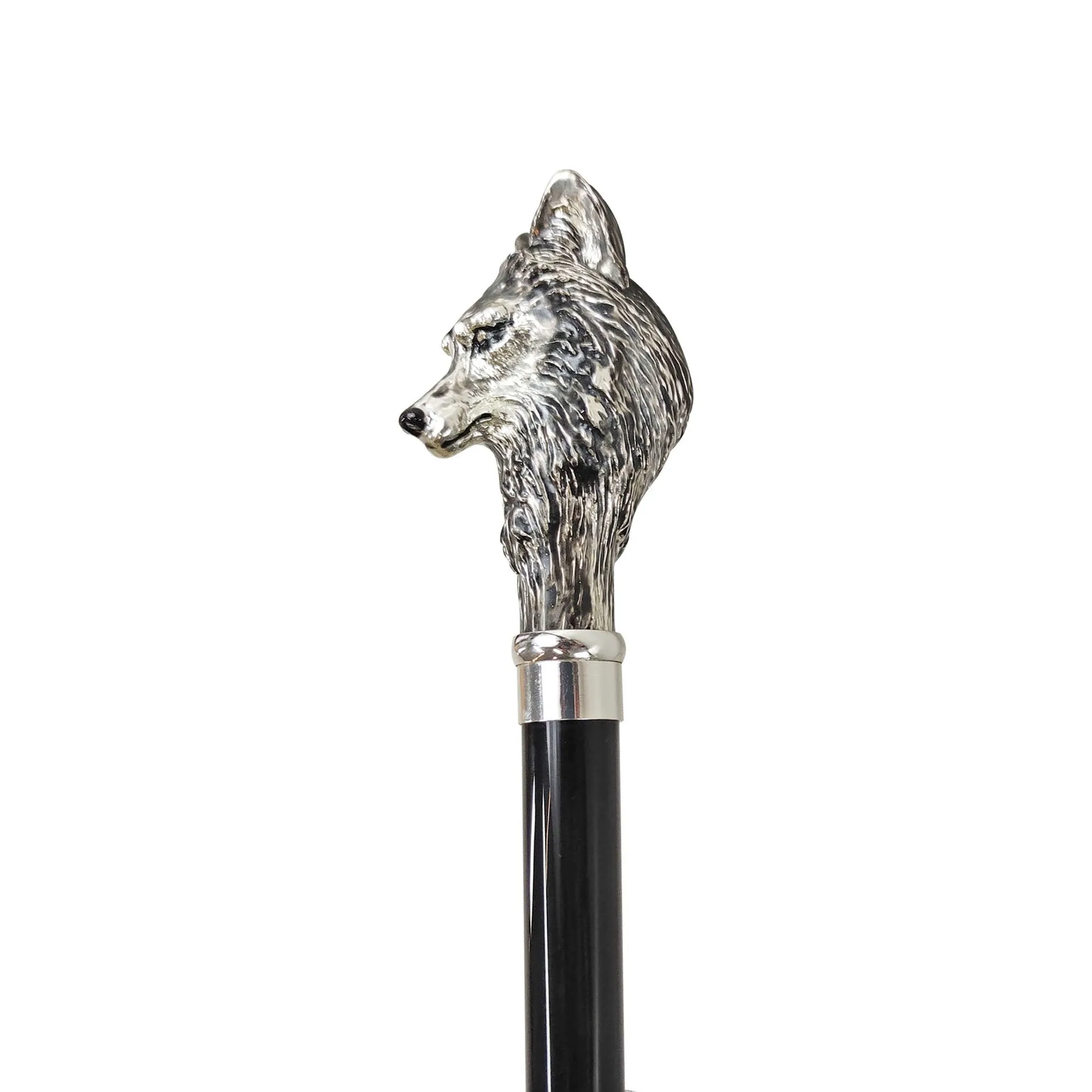 925 Silver plated Wolf - Walking stick