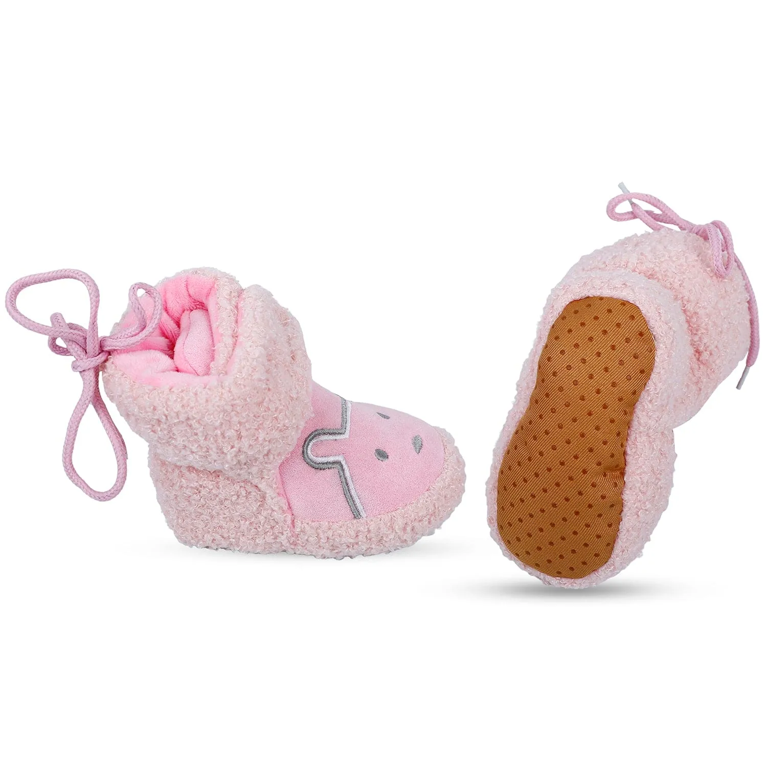 Baby Moo Bear Soft Fleece Lined Velcro Anti Skid Booties - Pink