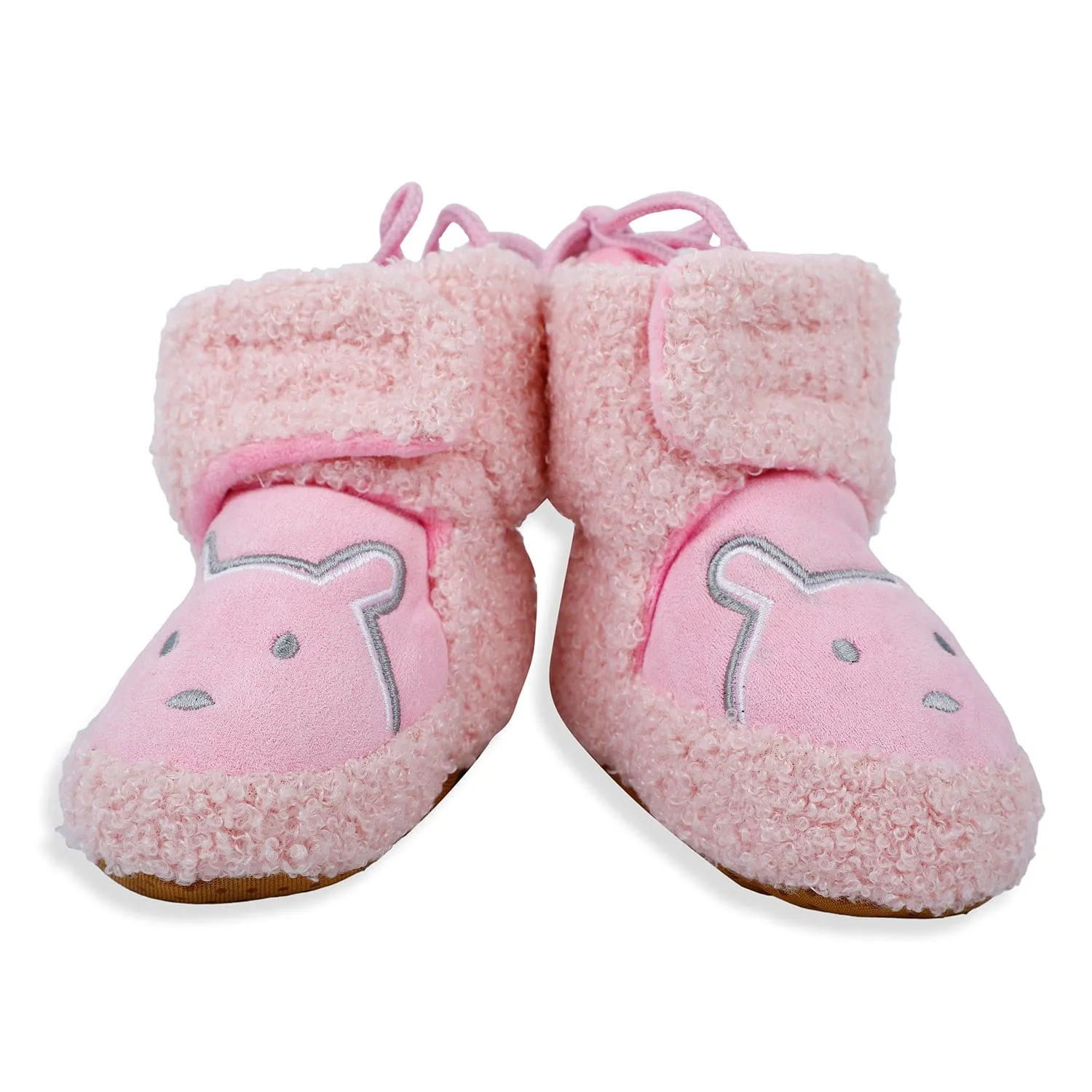 Baby Moo Bear Soft Fleece Lined Velcro Anti Skid Booties - Pink