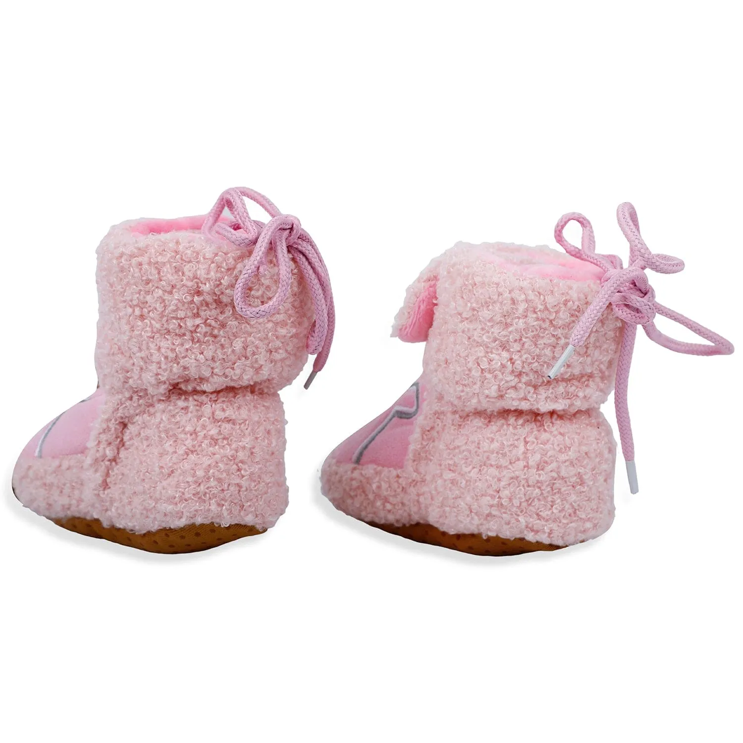 Baby Moo Bear Soft Fleece Lined Velcro Anti Skid Booties - Pink