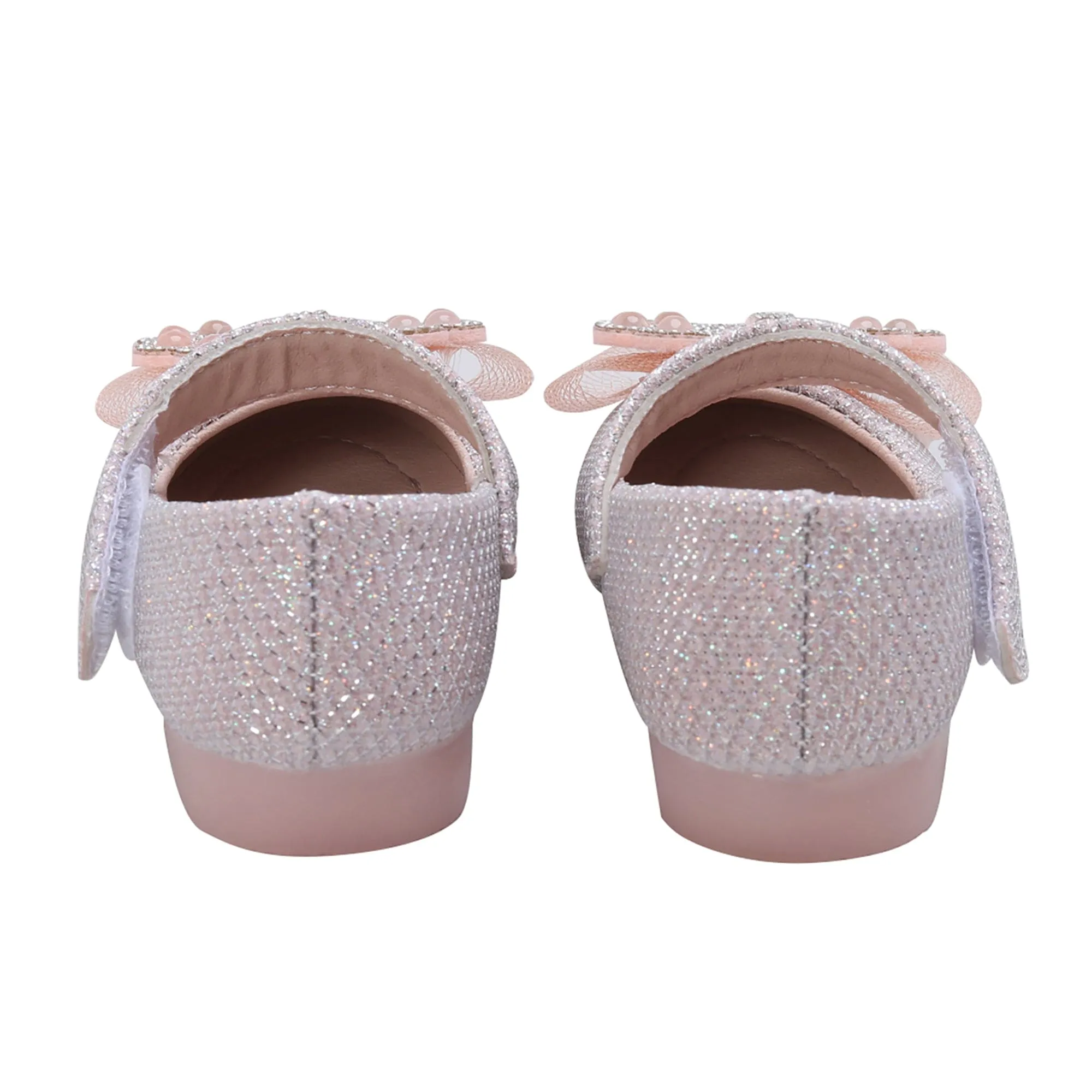 Baby Moo Glittery Butterfly Bow Mary Jane Velcro Strap Anti-Skid Ballerina Shoes - Pink