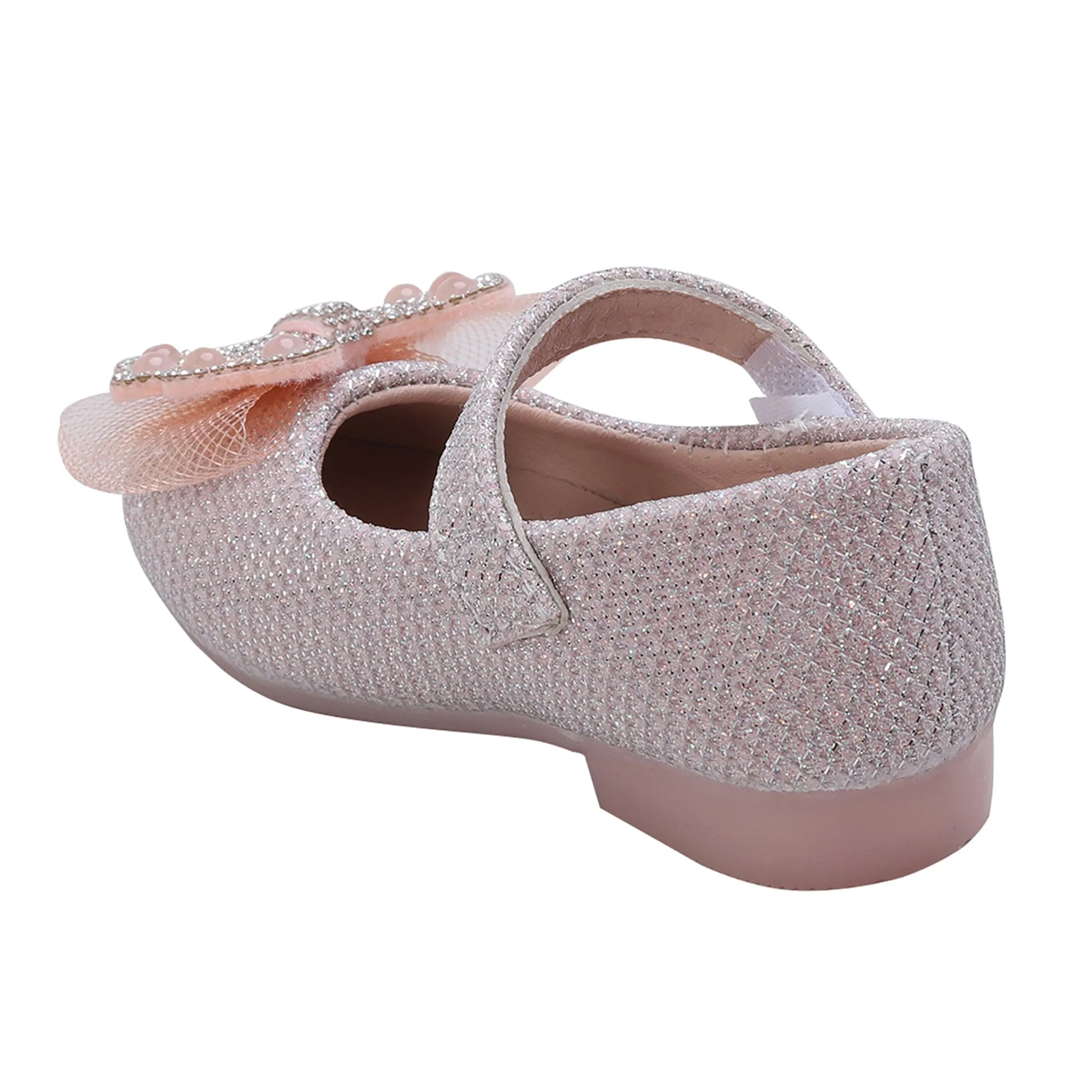 Baby Moo Glittery Butterfly Bow Mary Jane Velcro Strap Anti-Skid Ballerina Shoes - Pink