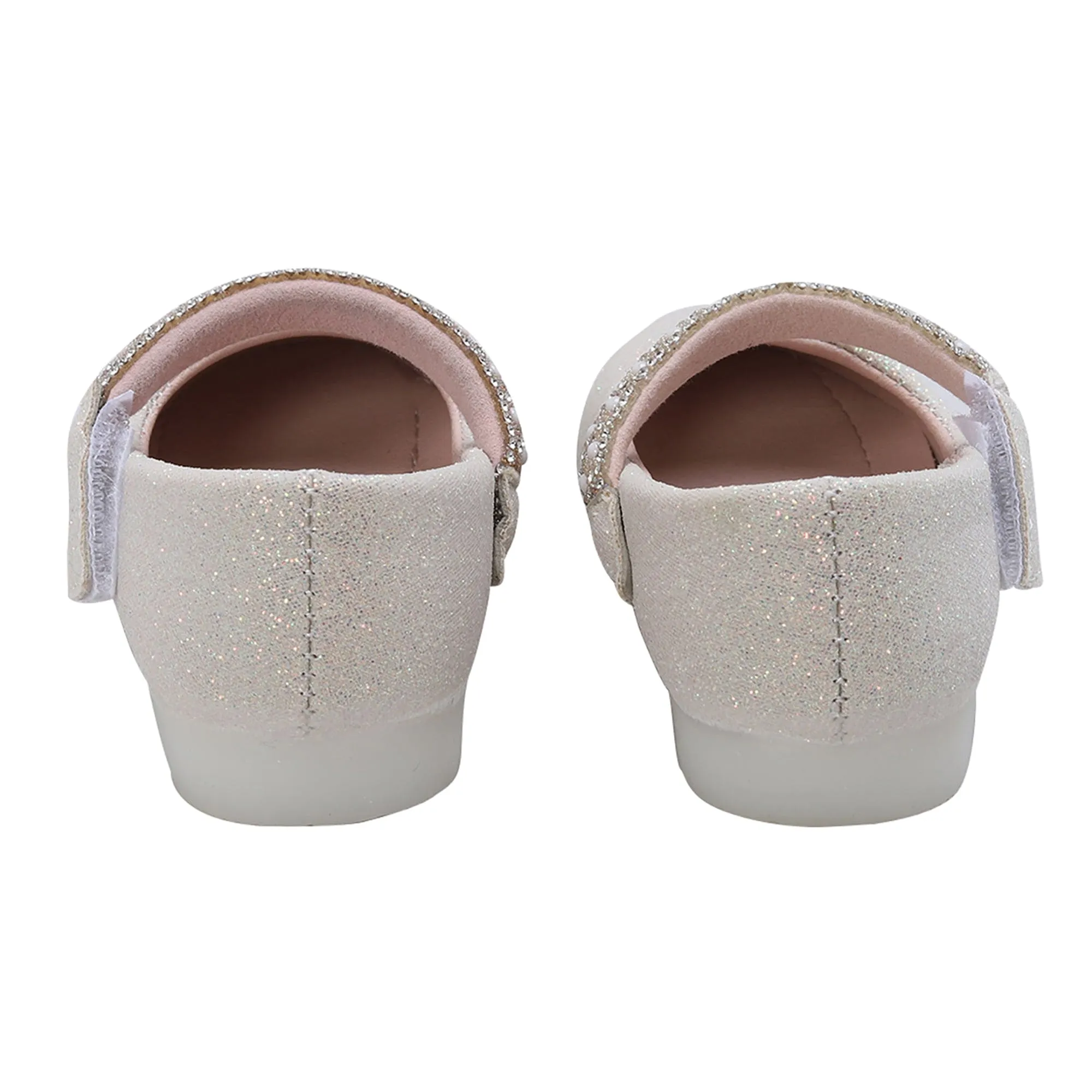 Baby Moo Glittery Pearl Embellished Mary Jane Velcro Strap Anti-Skid Ballerina Shoes - Gold