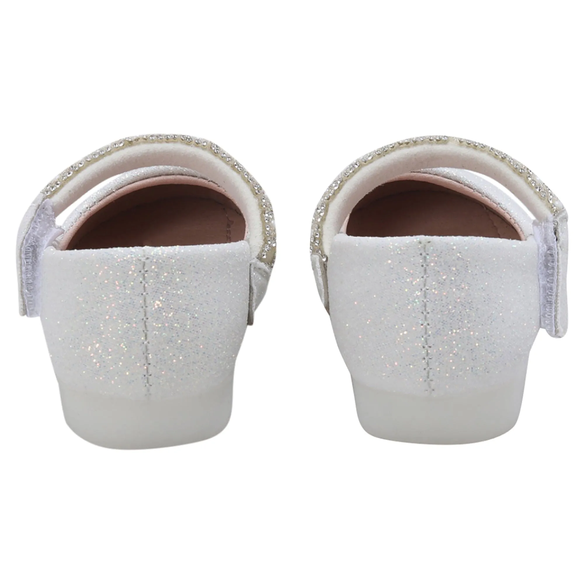 Baby Moo Glittery Pearl Embellished Mary Jane Velcro Strap Anti-Skid Ballerina Shoes - White