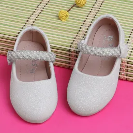 Baby Moo Glittery Pearl Embellished Mary Jane Velcro Strap Anti-Skid Ballerina Shoes - White