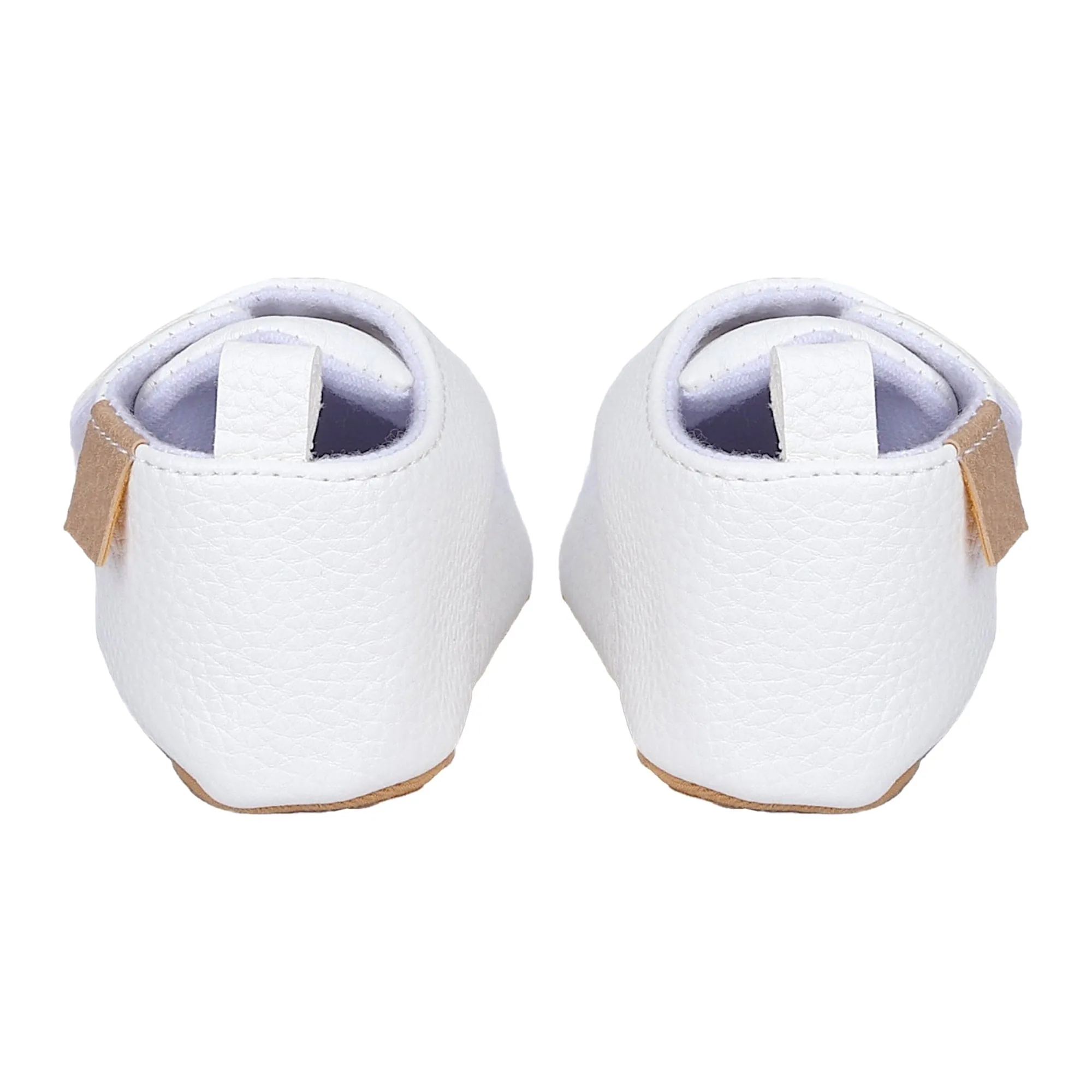 Baby Moo Stylish Vegan Leather Velcro Straps Anti-Skid Booties - White