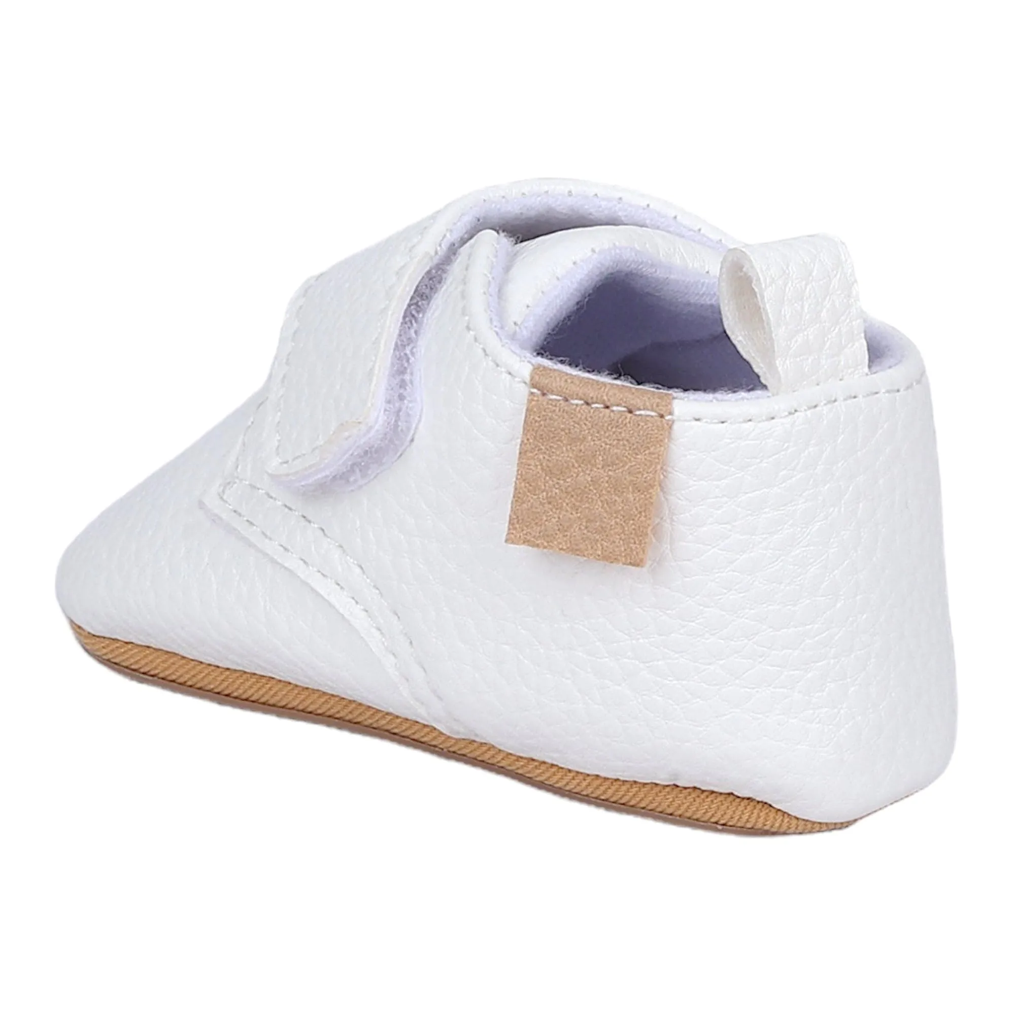 Baby Moo Stylish Vegan Leather Velcro Straps Anti-Skid Booties - White