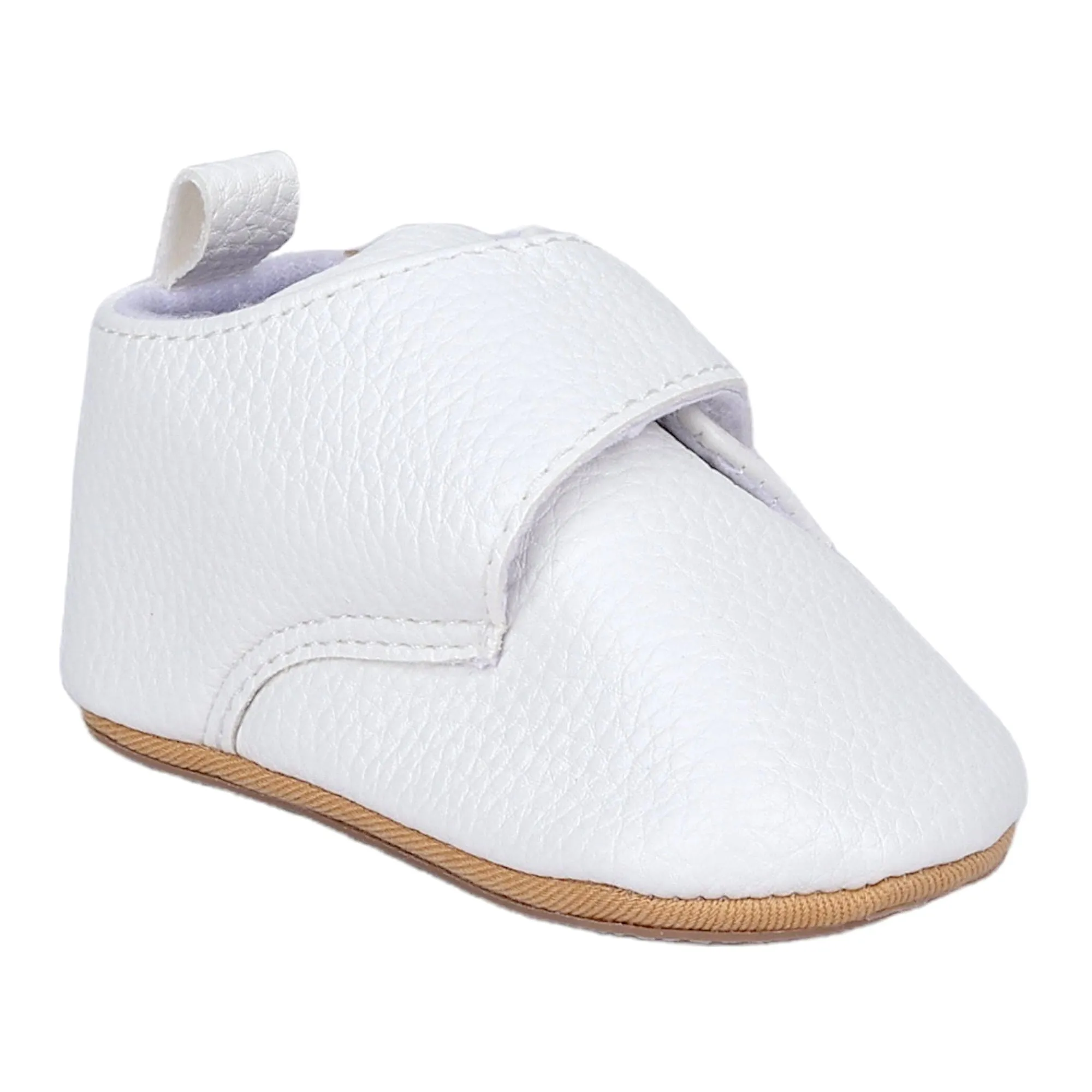 Baby Moo Stylish Vegan Leather Velcro Straps Anti-Skid Booties - White