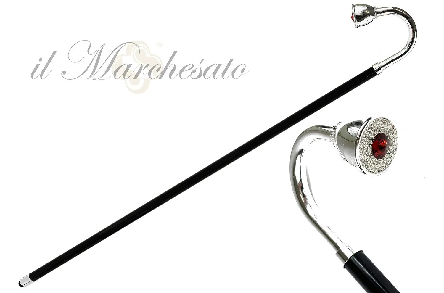 Curved Walking cane in silver-plated brass