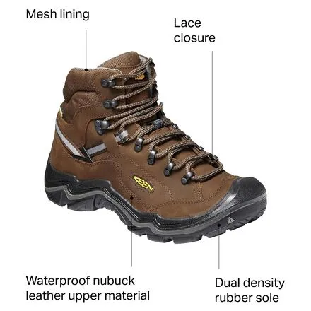 Durand II Mid Men's KEEN Waterproof Wide Hiking Boots, Cascade Brown/Gargoyle