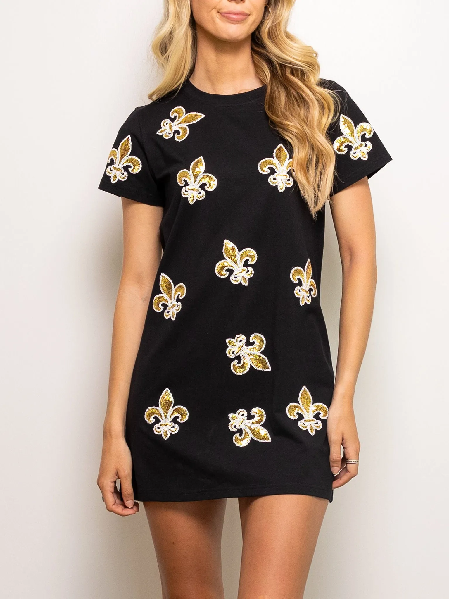 Fleur De Lis Short Sleeve Shift Dress