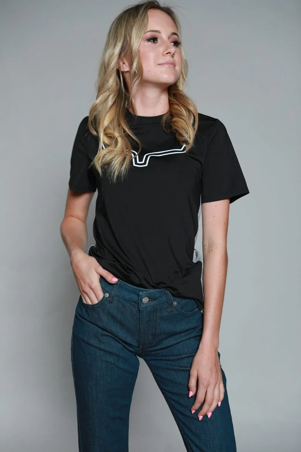 Kimes Ranch Womens Phase 2 Tech Tee Black Polyester Blend S/S T-Shirt