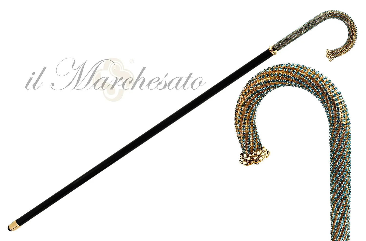 Luxury Walking stick Encrusted with hundreds Aquamarine Crystals