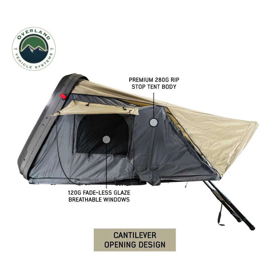 Overland Vehicle Systems HD Bundu Hard Shell Roof Top Tent-Grey Body & Green Rainfly