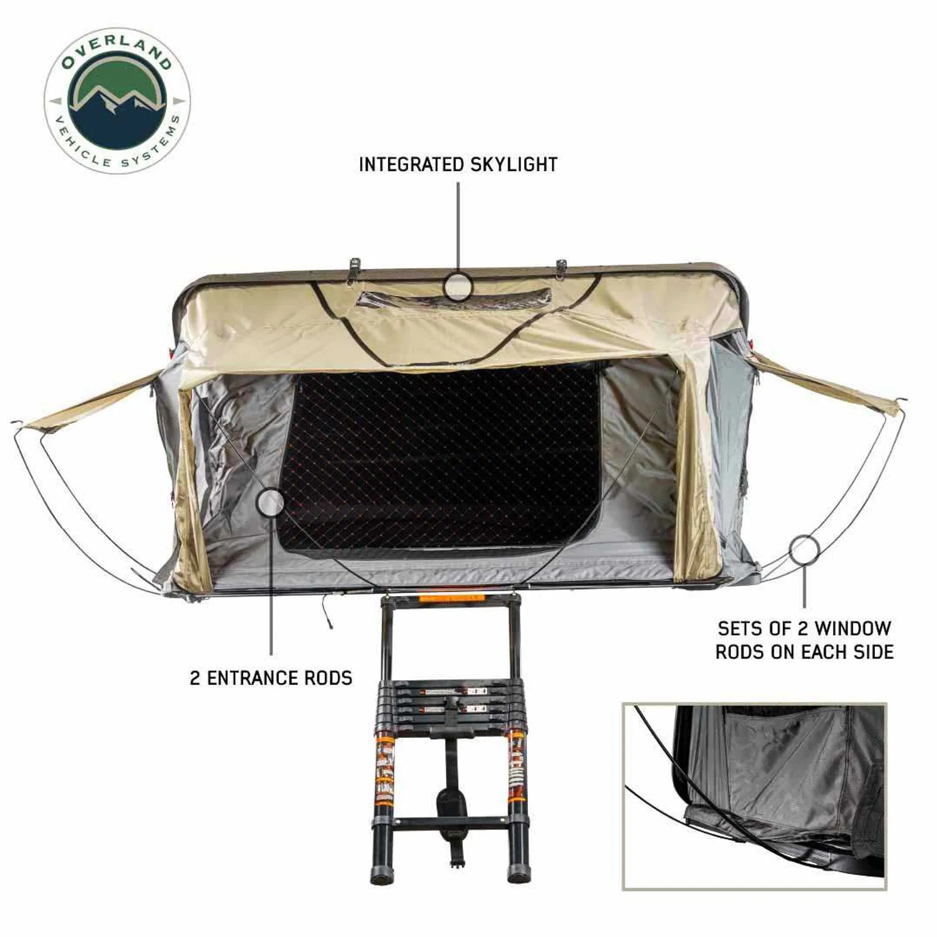 Overland Vehicle Systems HD Bundu Hard Shell Roof Top Tent-Grey Body & Green Rainfly