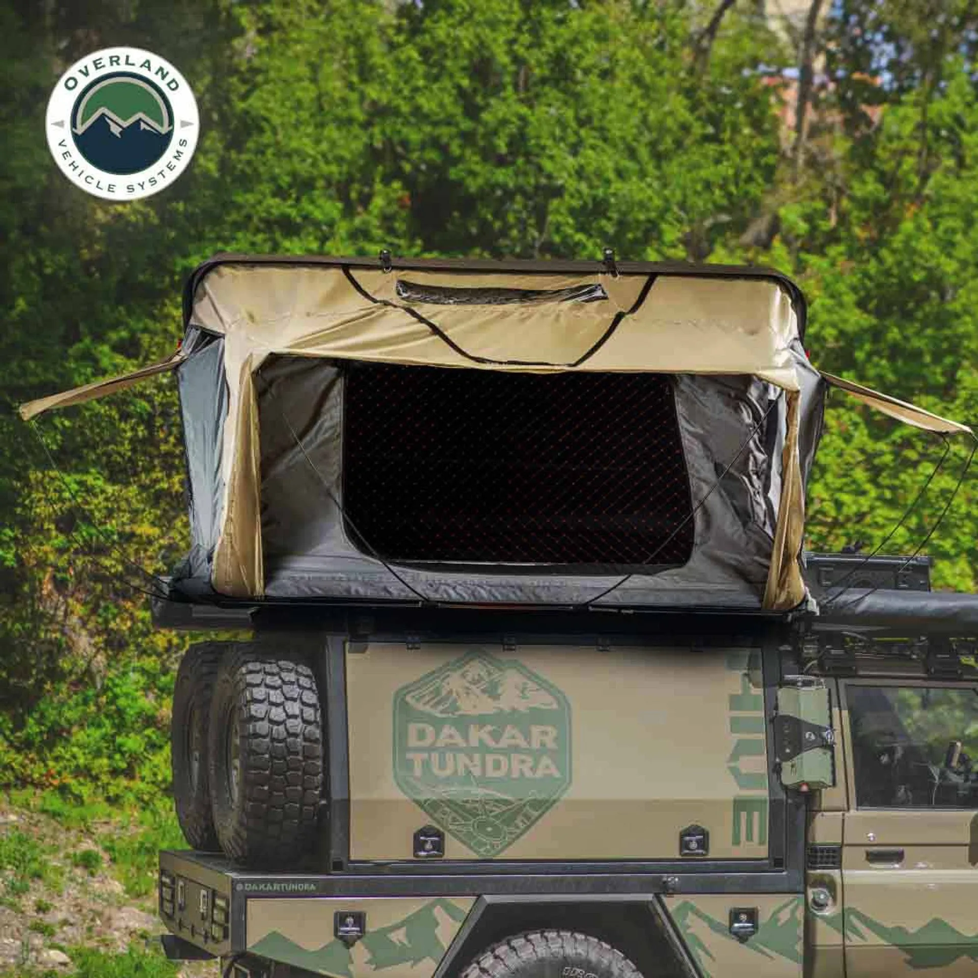 Overland Vehicle Systems HD Bundu Hard Shell Roof Top Tent-Grey Body & Green Rainfly