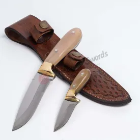 Ram Horn Crust Handles Hunter Knife Set Blond