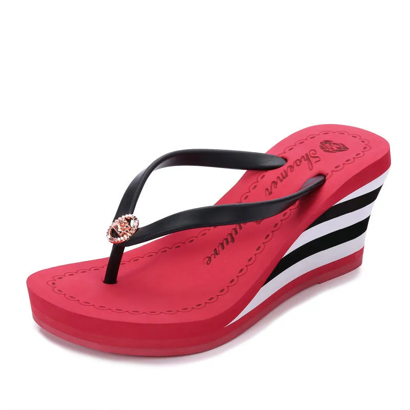 Red White & Black Platform Wedge Sandals