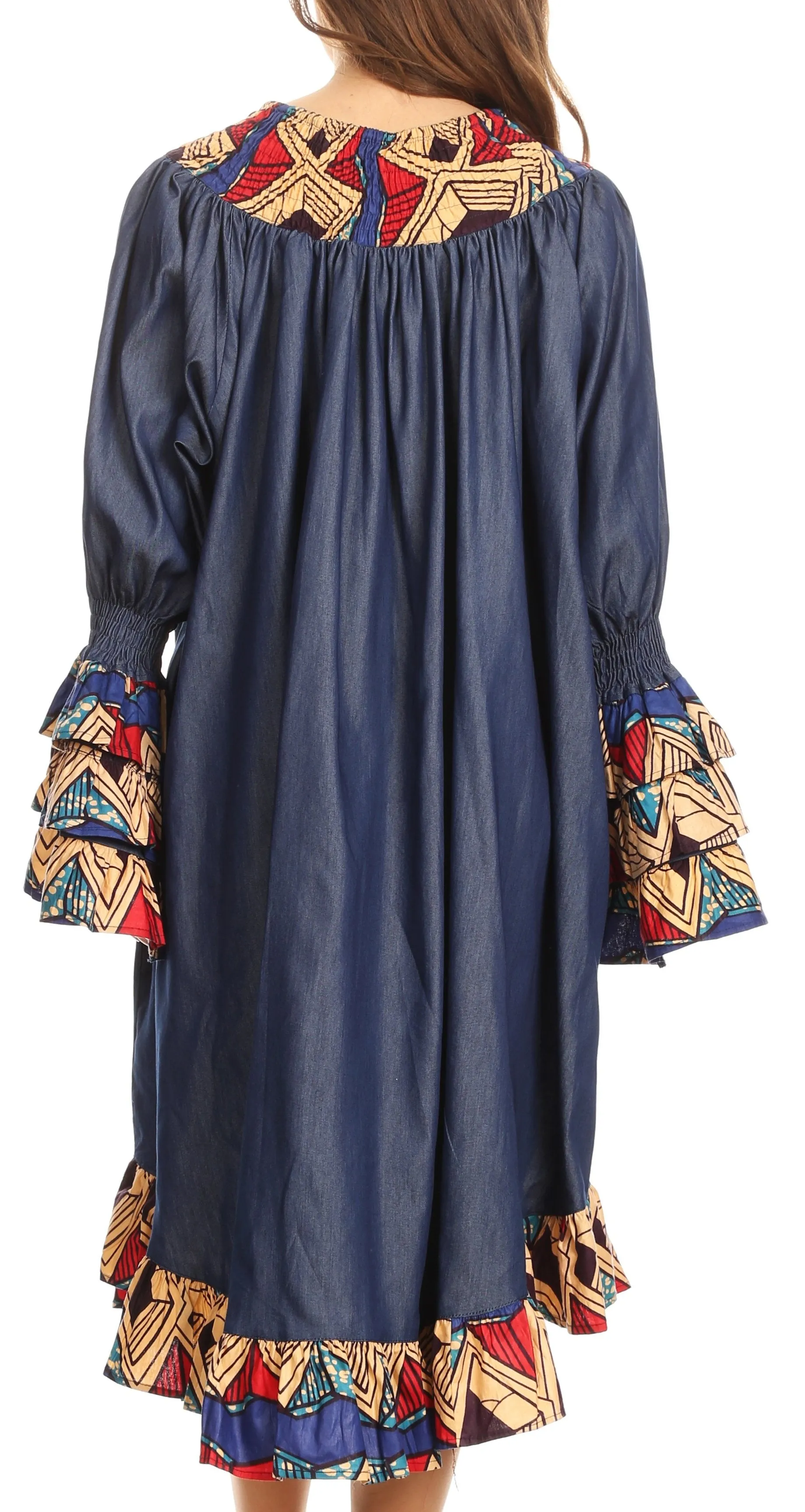 Sakkas Folami Chambray and Ankara Wax Dutch Print Muumuu Dress Relax Fit